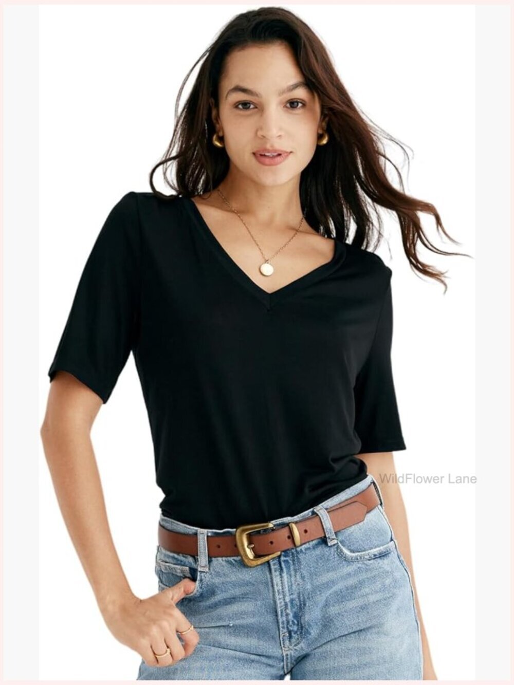 100% Mulberry Silk V-Neck T-Shirt Short Sleeve Casual Summer Tee Classic Solid